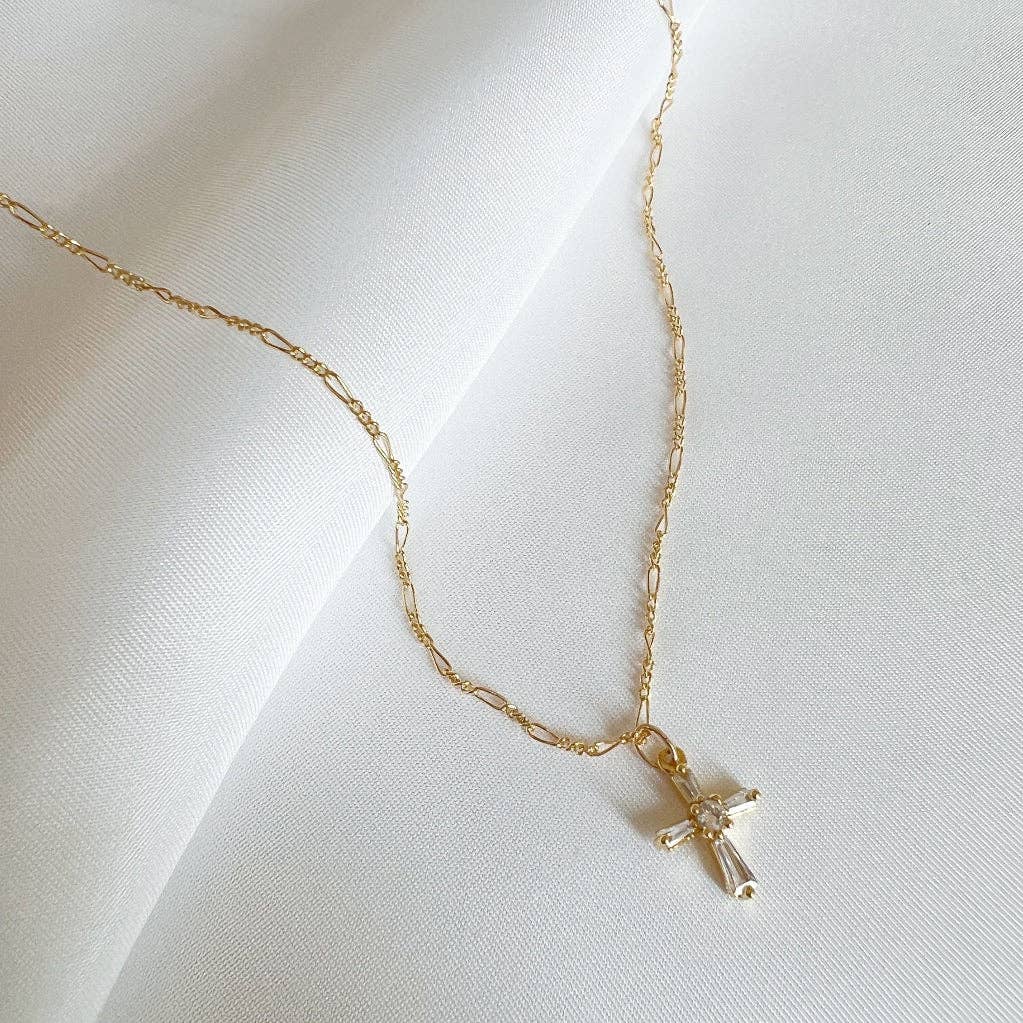 Petite CZ Cross Pendant Necklace Gold Filled - Renegade Revival